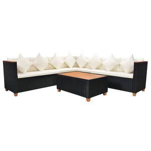 vidaXL 5 Piece Garden Lounge Set with Cushions Poly Rattan Black