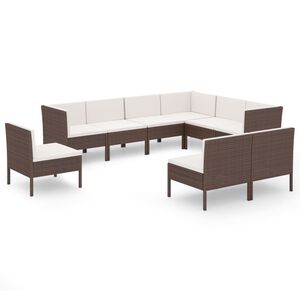 vidaXL 9 Piece Garden Lounge Set with Cushions Poly Rattan Brown