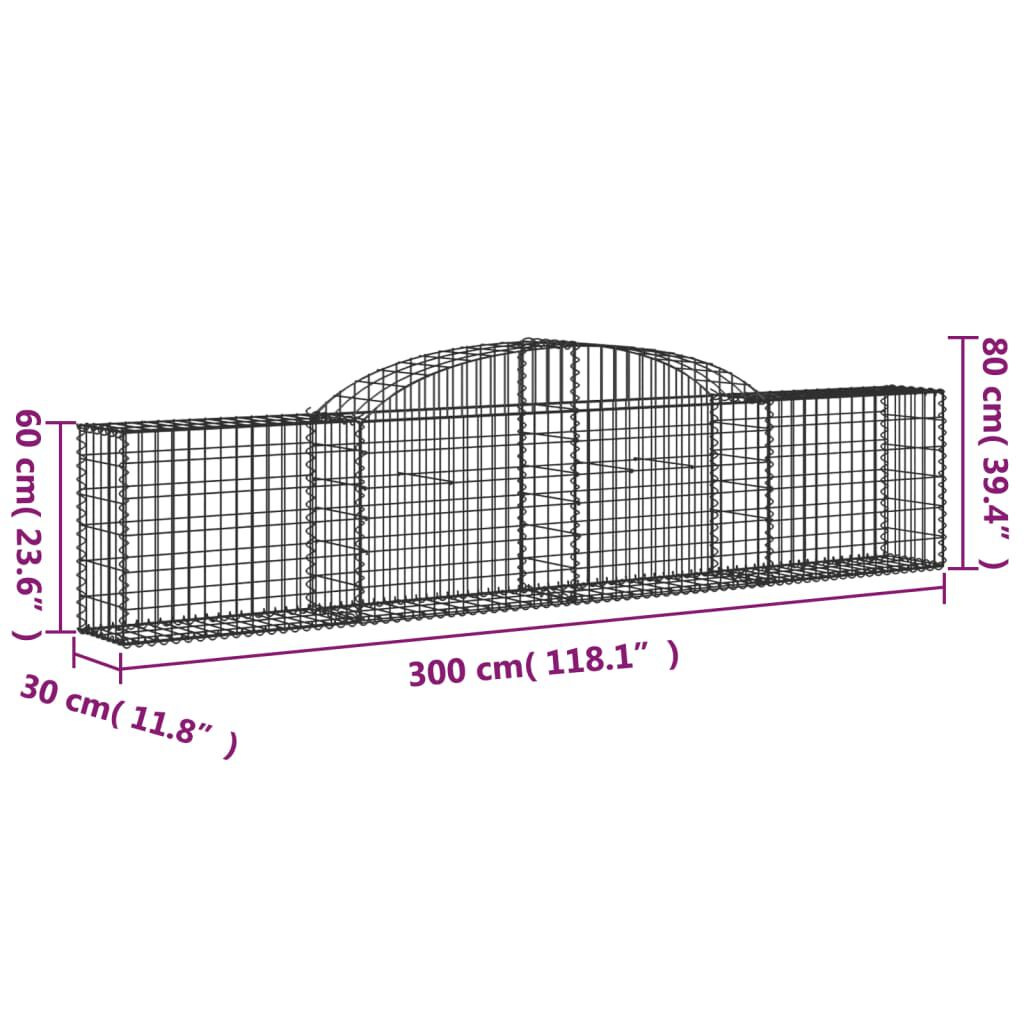 vidaXL Arched Gabion Baskets 3 pcs 300x30x60/80 cm Galvanised Iron