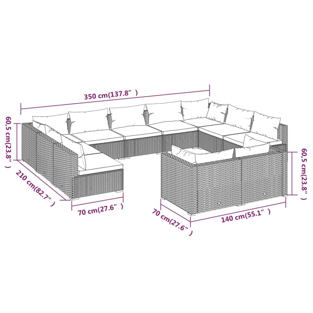 vidaXL 11 Piece Garden Lounge Set with Cushions Black Poly Rattan