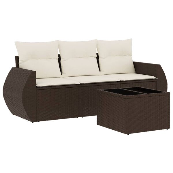 vidaXL 4 Piece Garden Sofa Set with Cushions Brown Poly Rattan