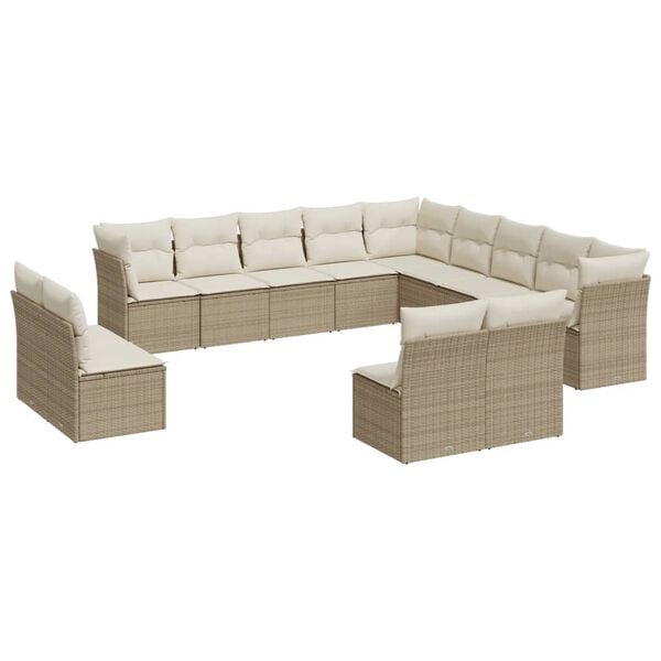 vidaXL 12 Piece Garden Sofa Set with Cushions Beige Poly Rattan