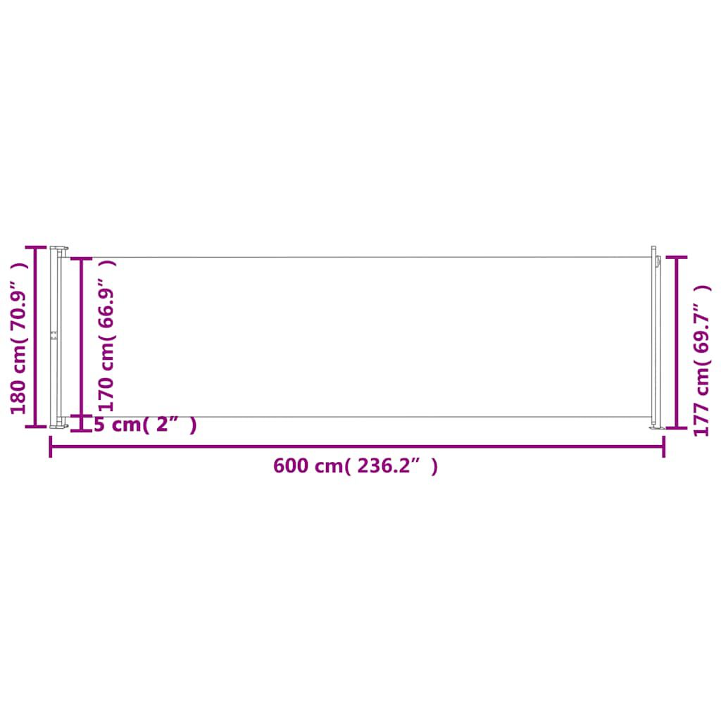 vidaXL Patio Retractable Side Awning 180x600 cm Cream