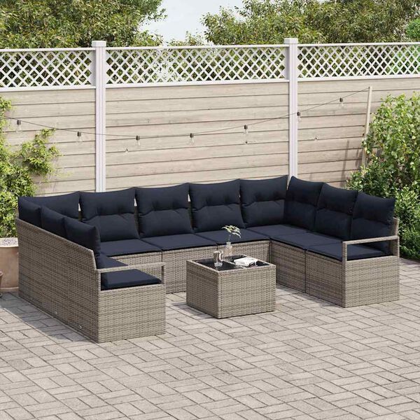 vidaXL Sofa Set with Cushion 10 pcs Grey Poly Rattan