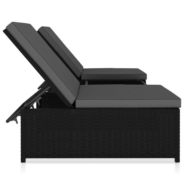 vidaXL Reclining Garden Chairs 2 pcs with Table Black Poly Rattan