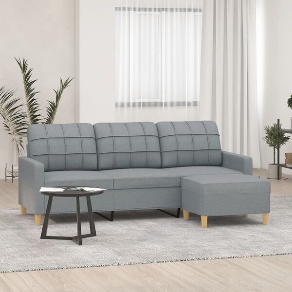 vidaXL 3-Seater Sofa with Footstool Light Grey 180 cm Fabric
