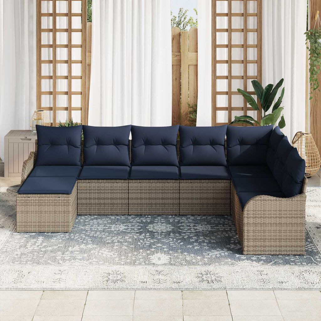 vidaXL 8 Piece Garden Sofa Set with Cushions in Grey Poly Rattan