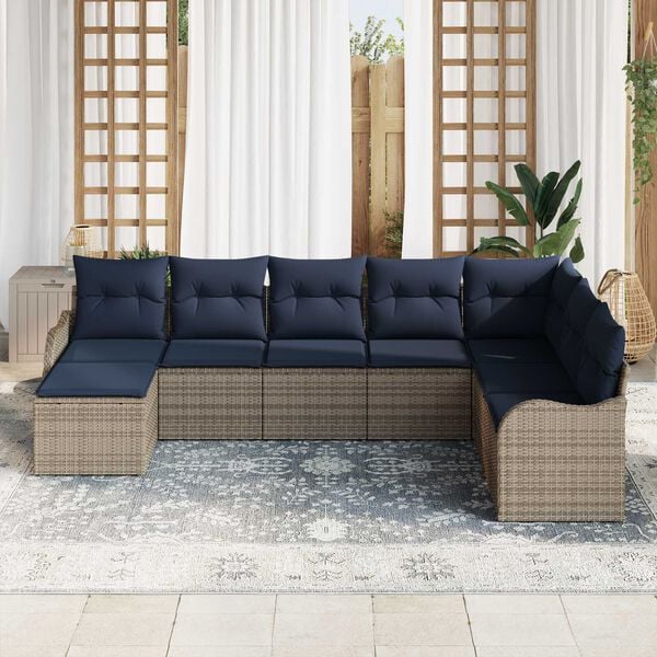 vidaXL 8 Piece Garden Sofa Set with Cushions in Grey Poly Rattan