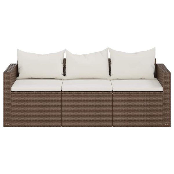 vidaXL 3-Seater Garden Sofa with Cushions Brown Poly Rattan
