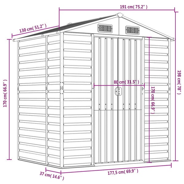 vidaXL Garden Shed Light Brown 191x130x198 cm Galvanised Steel