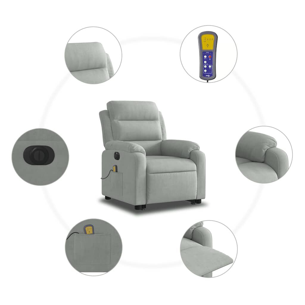 vidaXL Electric Stand up Massage Recliner Chair Light Grey Velvet