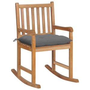 vidaXL Rocking Chair with Grey Cushion Solid Teak Wood