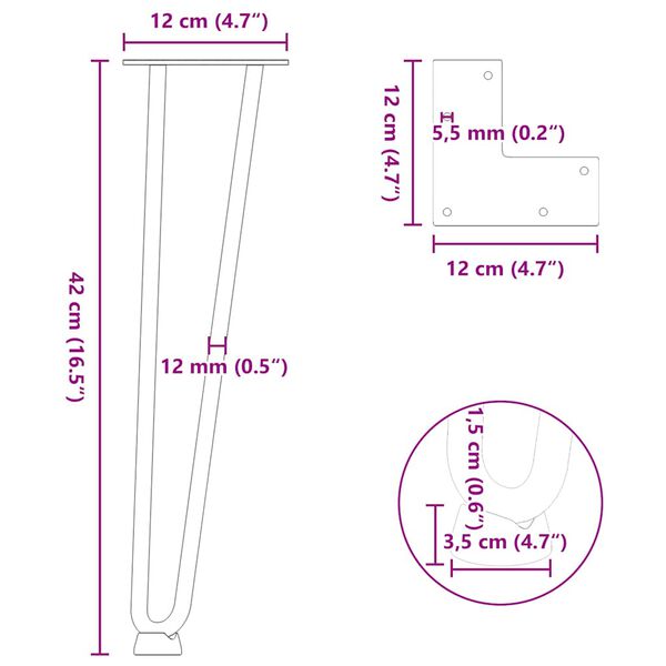 vidaXL Hairpin Legs for Coffee Table 4 pcs Black 42 cm Solid Steel