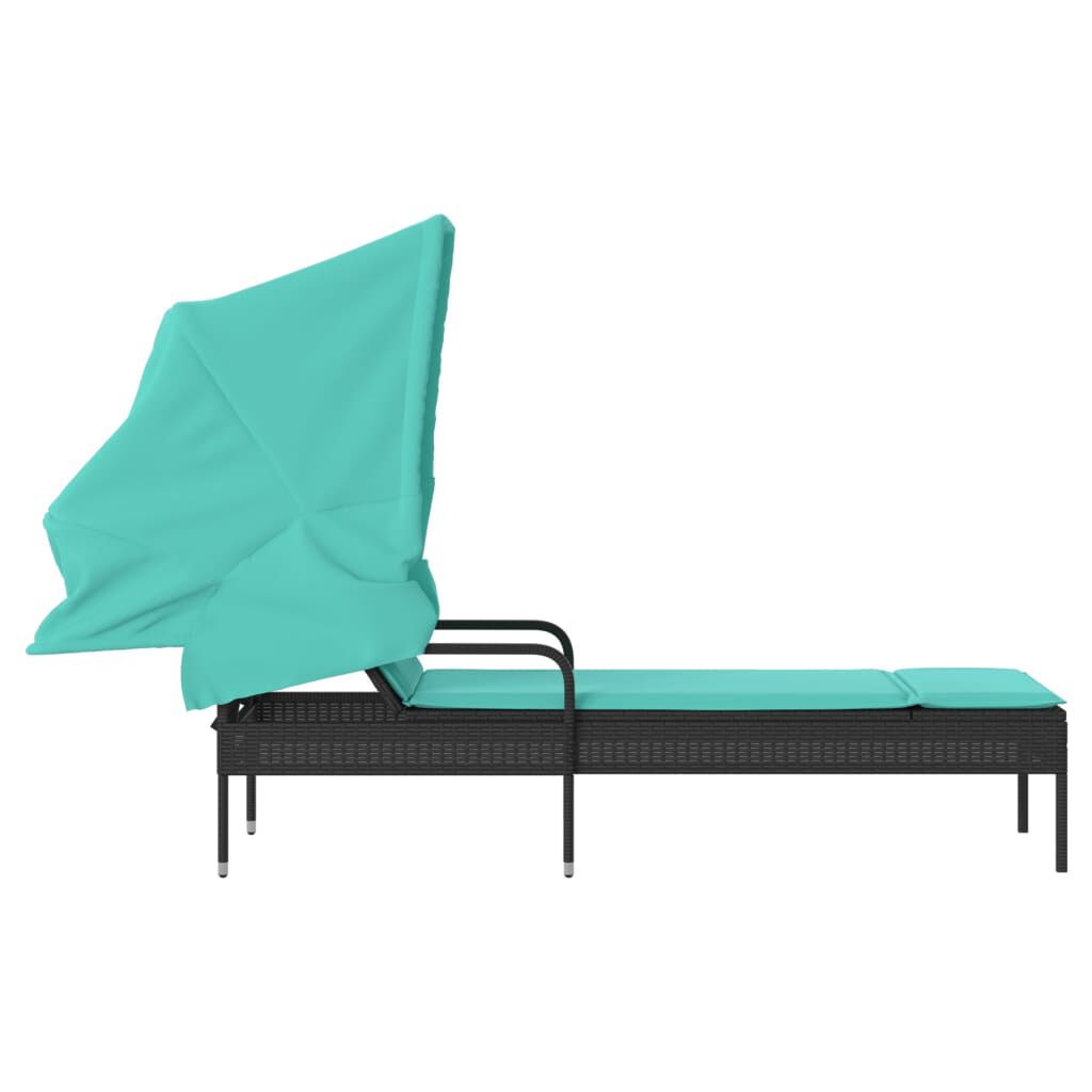 vidaXL Sun Lounger with Canopy Black Poly Rattan