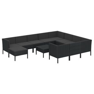 vidaXL 12 Piece Garden Lounge Set with Cushions Poly Rattan Black