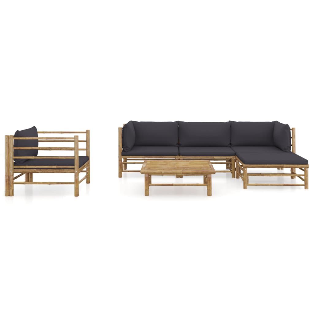vidaXL 6 Piece Garden Lounge Set with Dark Grey Cushions Bamboo