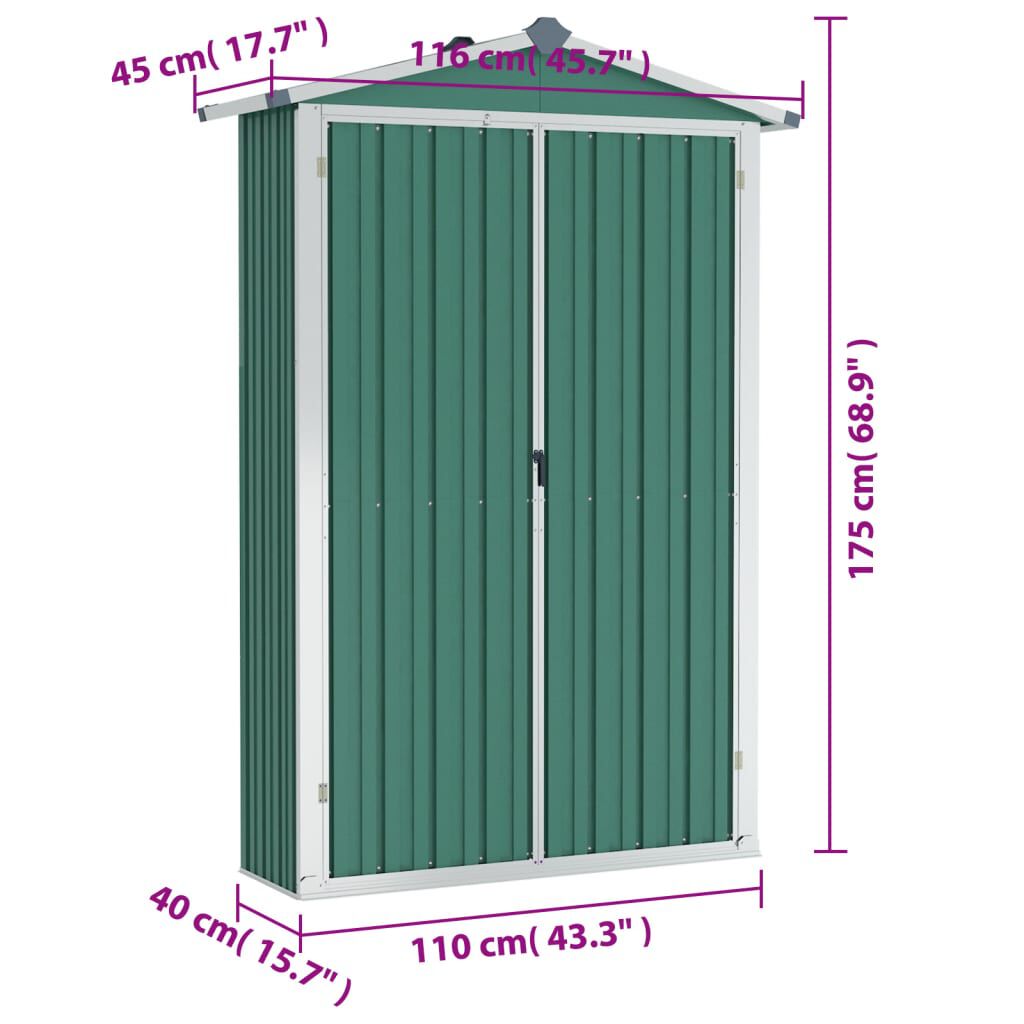 vidaXL Garden Shed Green 116x45x175 cm Galvanised Steel