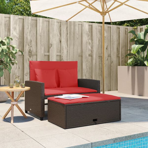 vidaXL Garden Sofa with Cushions 2-Seater Brown Poly Rattan