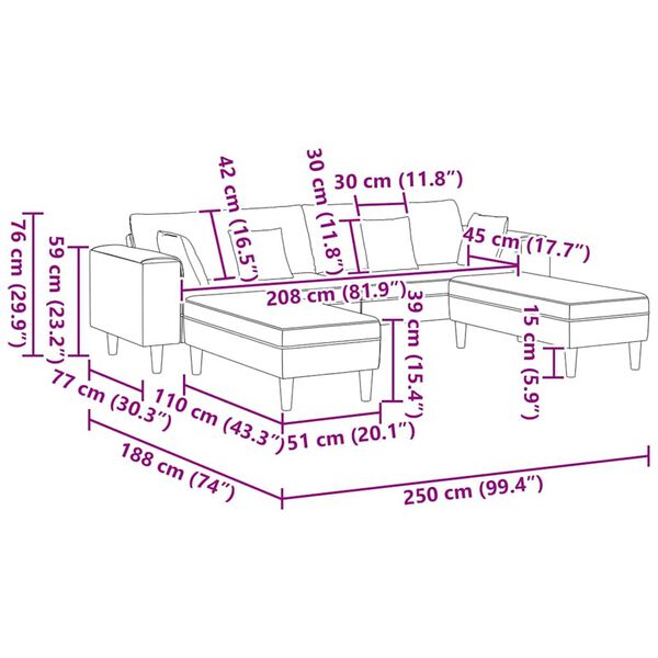 vidaXL Velvet Sofa with Cushion 3 pcs Dark Grey 208 cm Velvet
