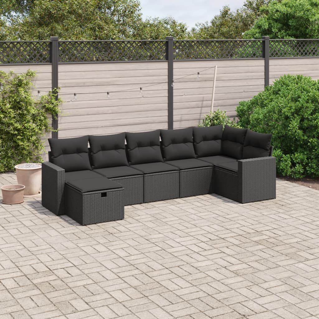 vidaXL 7 Piece Garden Sofa Set with Cushions Brown Poly Rattan