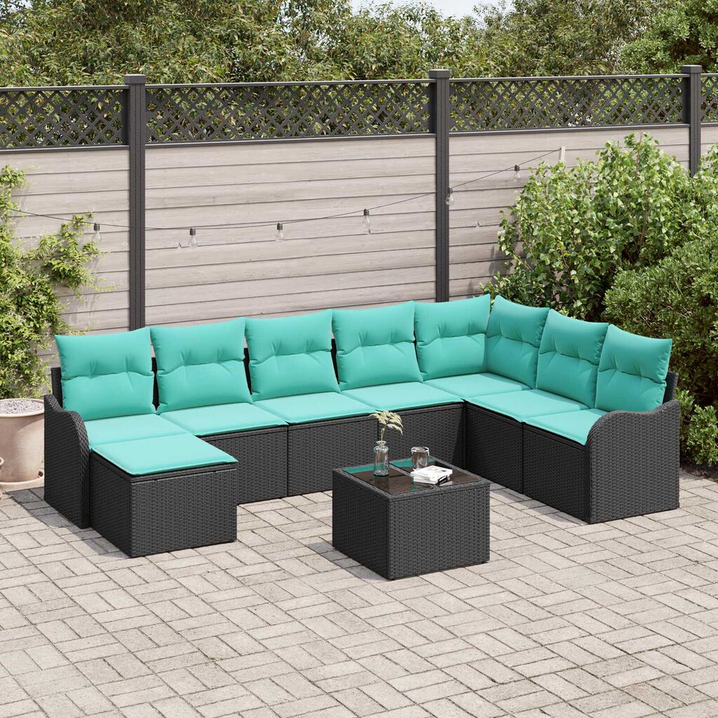 vidaXL 9 Piece Garden Sofa Set with Cushions - Black Poly Rattan