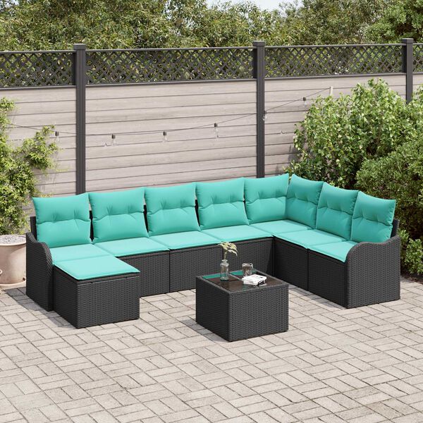 vidaXL 9 Piece Garden Sofa Set with Cushions - Black Poly Rattan