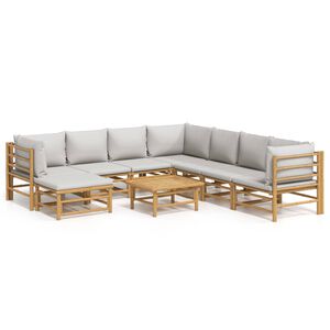 vidaXL 9 Piece Garden Lounge Set with Light Grey Cushions Bamboo
