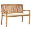 vidaXL Stacking Garden Bench with Cushion 128.5 cm Solid Teak Wood