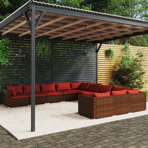 vidaXL 11 Piece Garden Lounge Set with Cushions Poly Rattan Brown