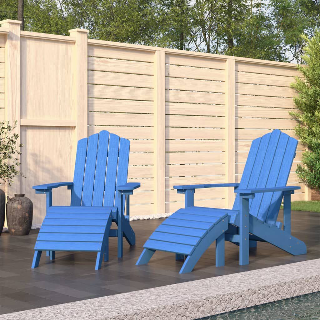 vidaXL Garden Adirondack Chairs 2 pcs with Footstools HDPE Aqua Blue