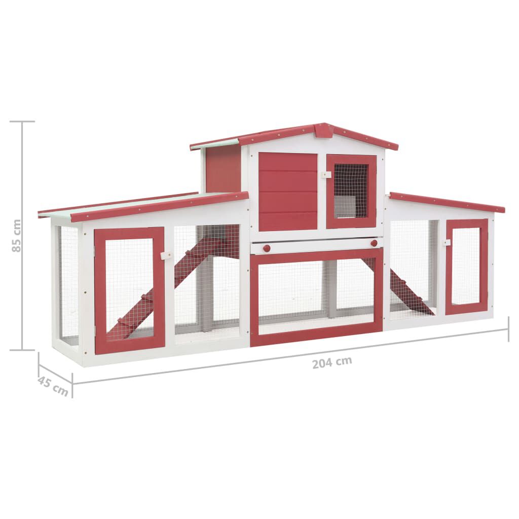 vidaXL Outdoor Large Rabbit Hutch Red and White 204x45x85 cm Wood