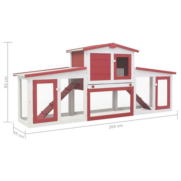vidaXL Outdoor Large Rabbit Hutch Red and White 204x45x85 cm Wood