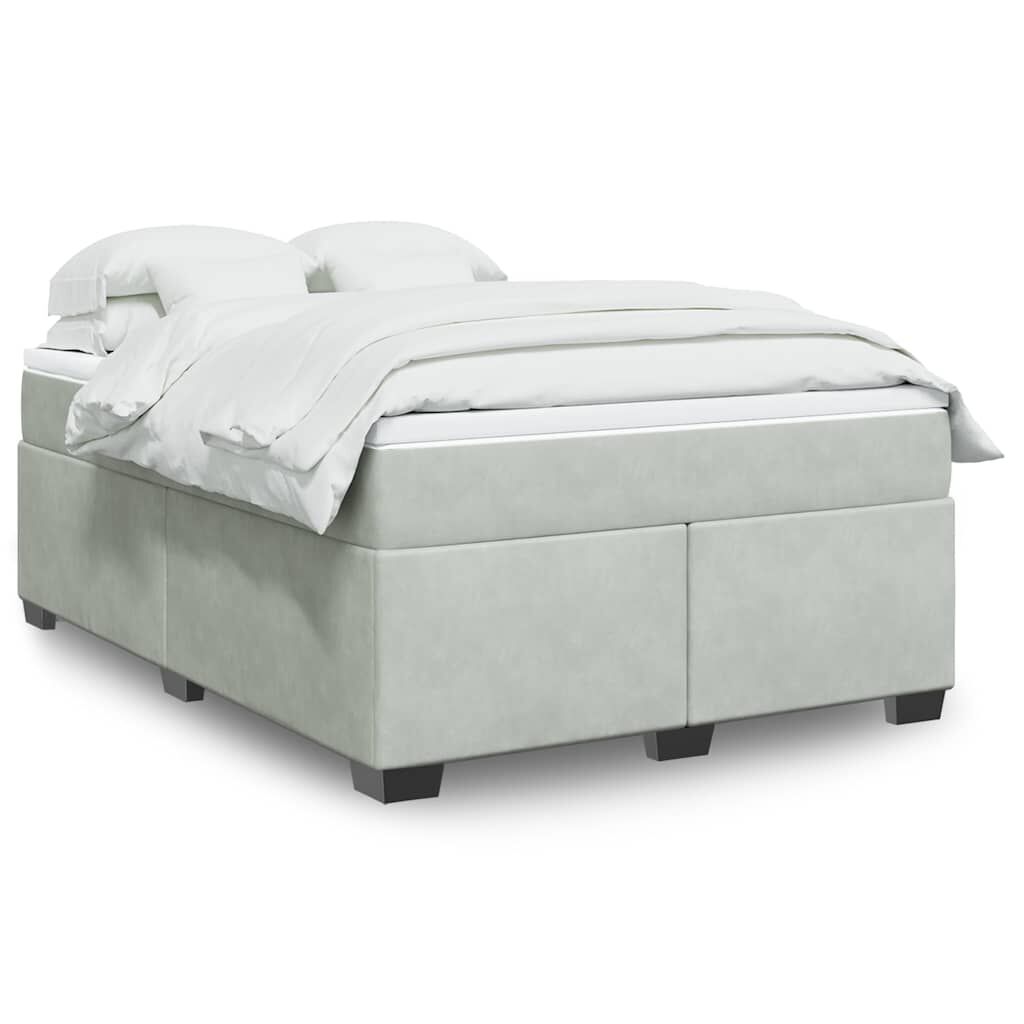 vidaXL Box Spring Bed with Mattress Light Grey Full Velvet