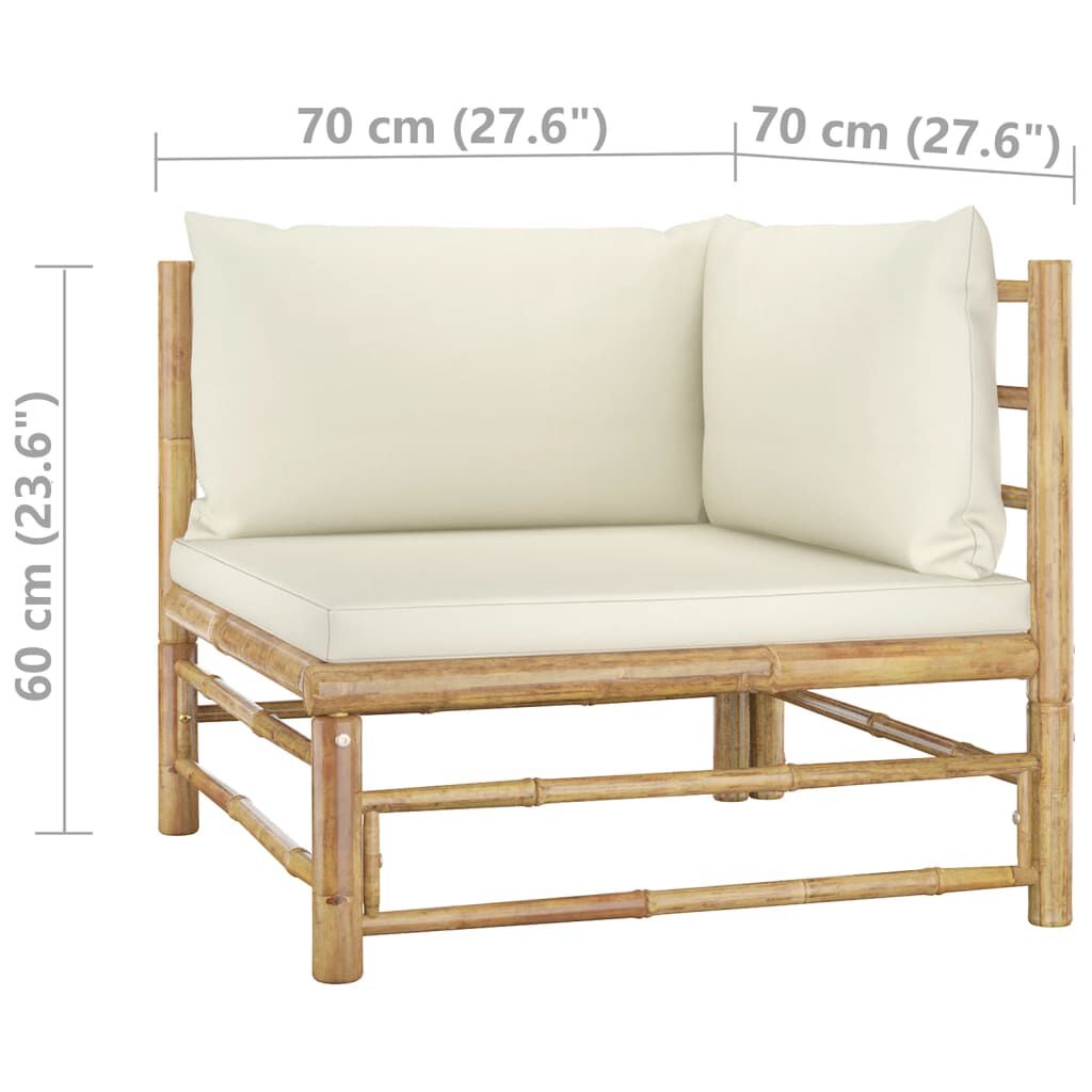vidaXL 12 Piece Garden Lounge Set with Cream White Cushions Bamboo