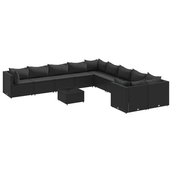 vidaXL 11 Piece Garden Sofa Set with Cushions Black Poly Rattan
