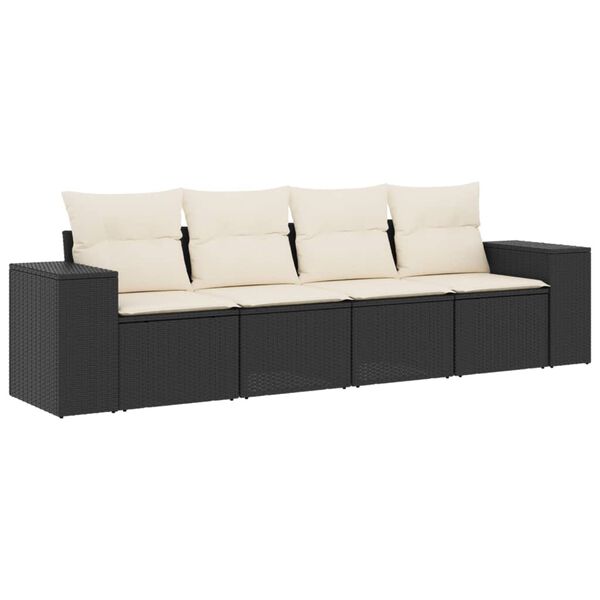 vidaXL 4 Piece Garden Sofa Set with Cushions Black Poly Rattan