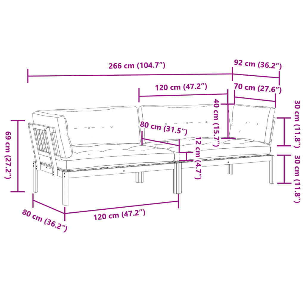 vidaXL Garden Pallet Corner Sofas with Cushions 2 pcs Solid Wood Acacia