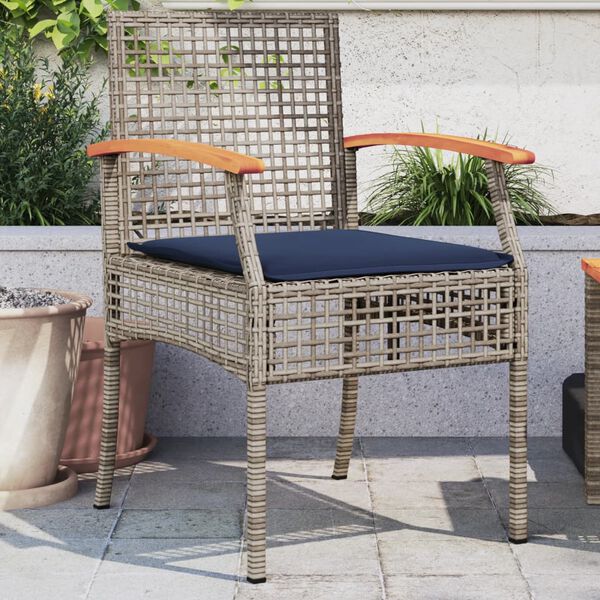 vidaXL Garden Chairs with Cushions 2 pcs Grey Poly Rattan Acacia Wood