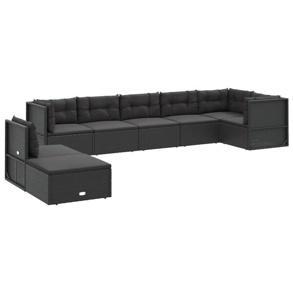 vidaXL 8 Piece Garden Lounge Set with Cushions Black Poly Rattan