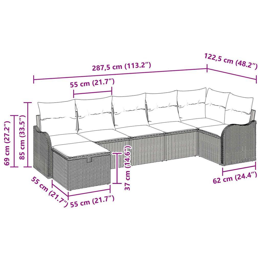 vidaXL 7 Piece Garden Sofa Set with Cushions Grey Poly Rattan