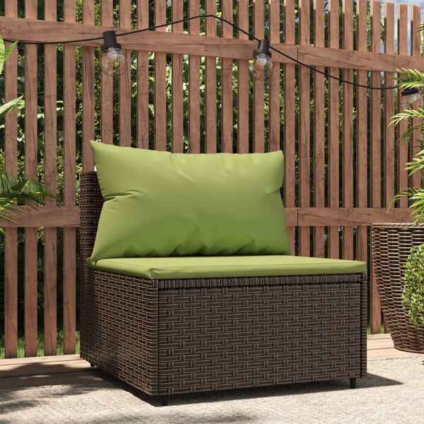 vidaXL Garden Middle Sofa with Cushions Brown Poly Rattan