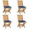 vidaXL Folding Chairs with Blue Cushions 4 pcs Solid Teak Wood
