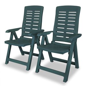 vidaXL Reclining Garden Chairs 2 pcs Plastic Green
