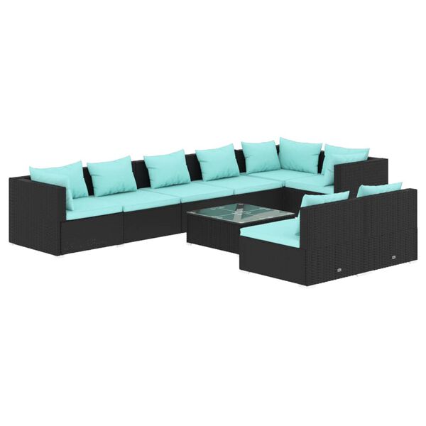 vidaXL 9 Piece Garden Lounge Set with Cushions Black Poly Rattan