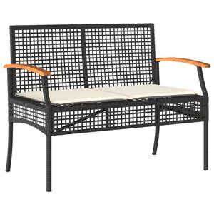 vidaXL Garden Bench with Cushion Black Poly Rattan Acacia Wood