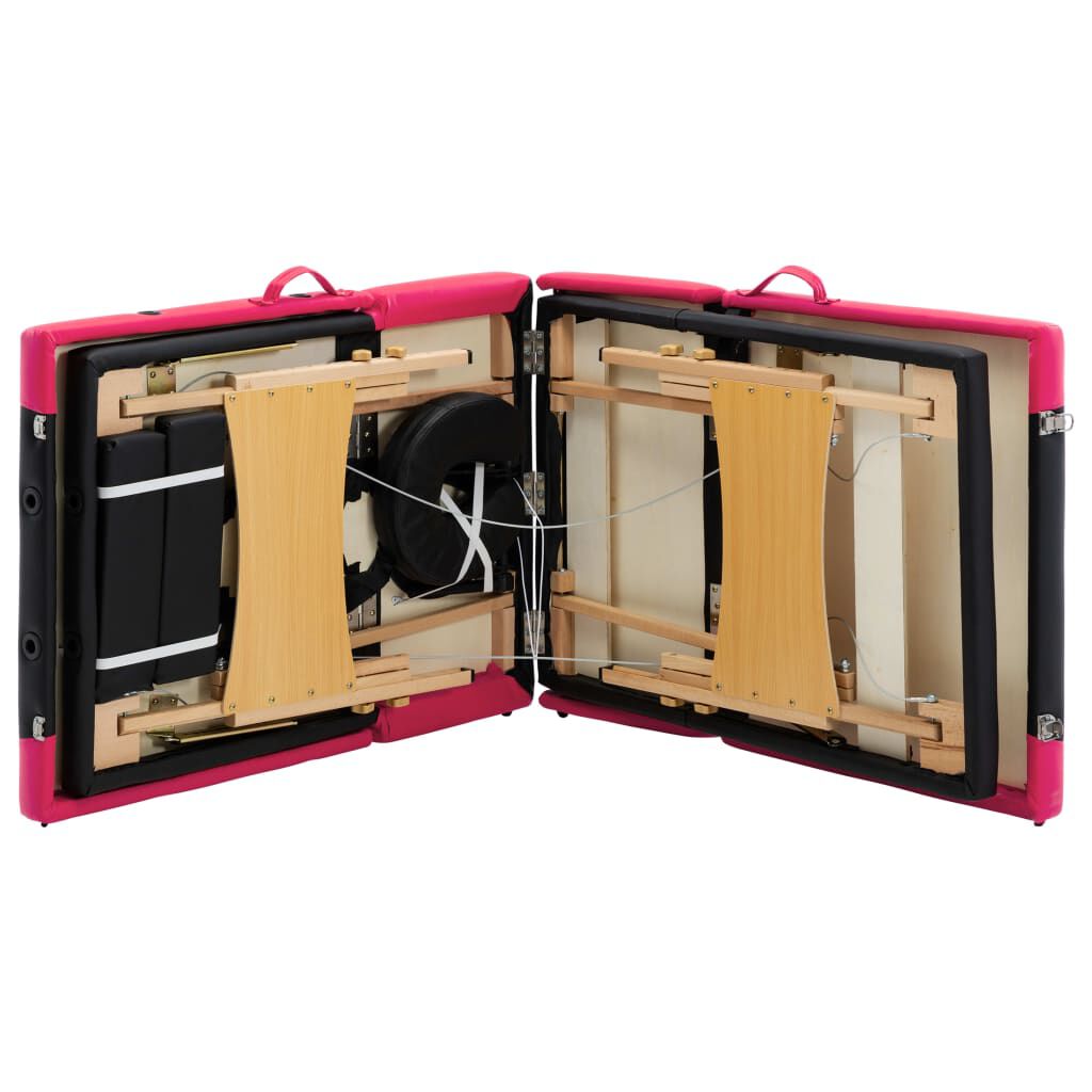 vidaXL Foldable Massage Table 4 Zones Wood Black and Pink