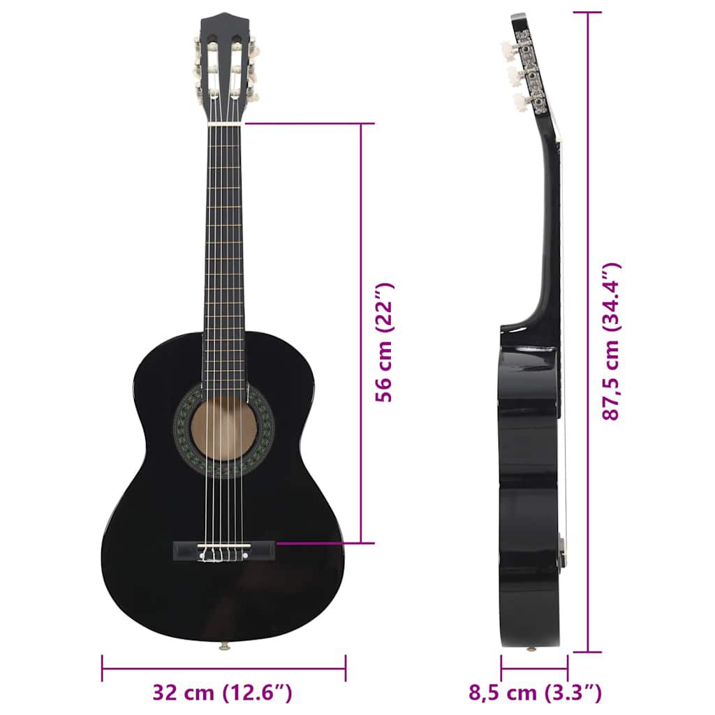 vidaXL 8 Piece Classical Guitar Beginner Set Black 1/2 34"