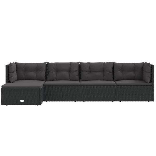 vidaXL 5 Piece Garden Lounge Set with Cushions Black Poly Rattan