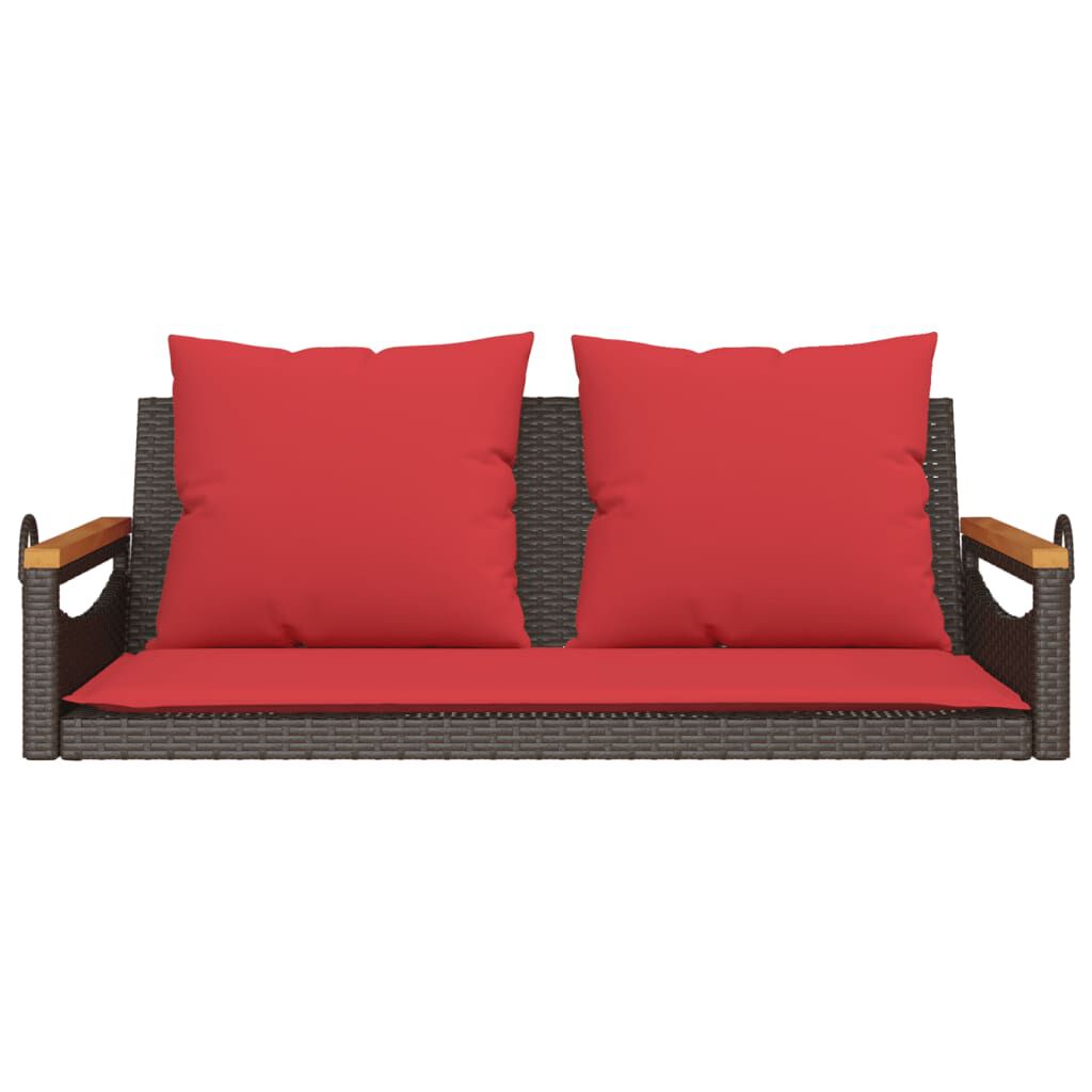 vidaXL Swing Bench with Cushions Brown 109x62x40 cm Poly Rattan