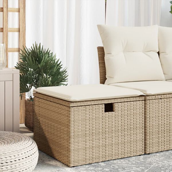 vidaXL Garden Stool with Cushion Beige 55x55x37 cm Poly Rattan